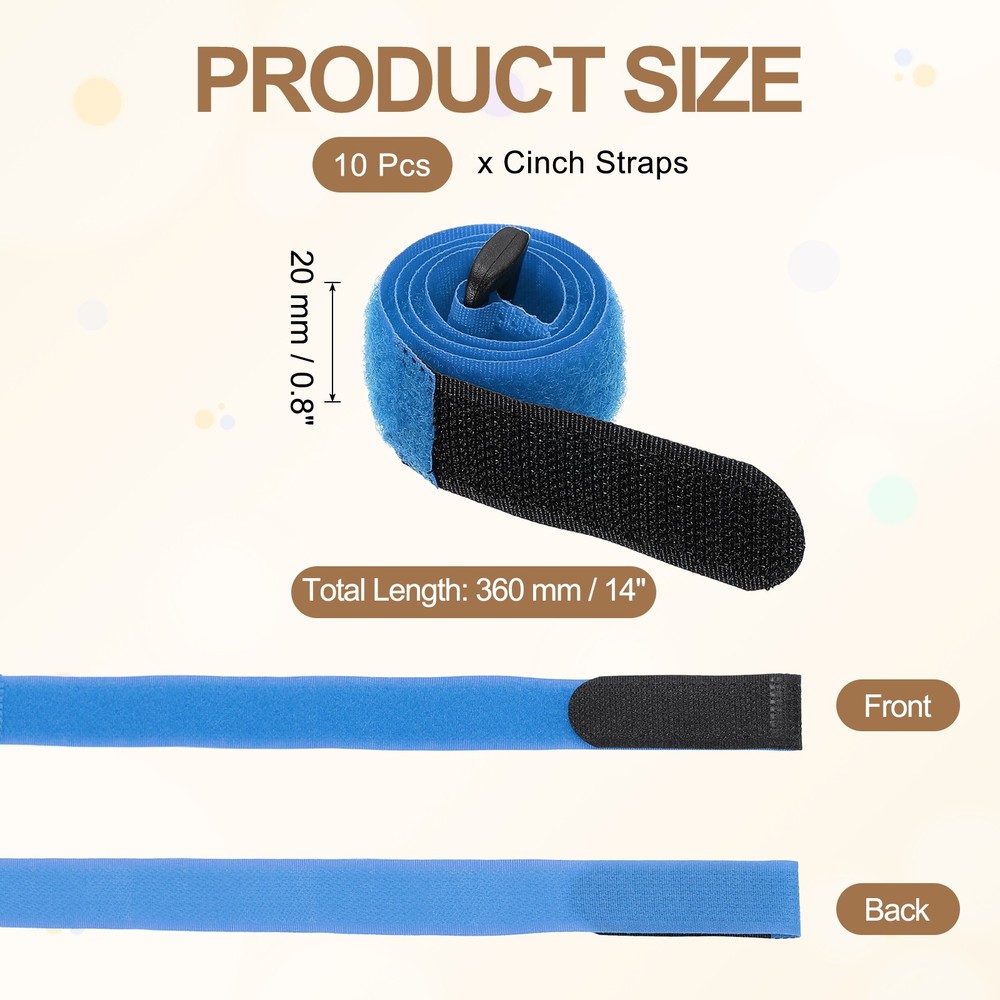 10pcs Reusable Cinch Straps 0.8"x14" Hook and Loop Cable Securing Straps, Blue
