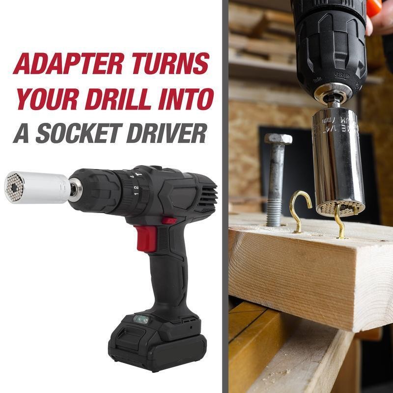 Universal Socket W/ Power Drill Adaptor 1/4-3/4 Inch 54 Edges Adjustable Tool US
