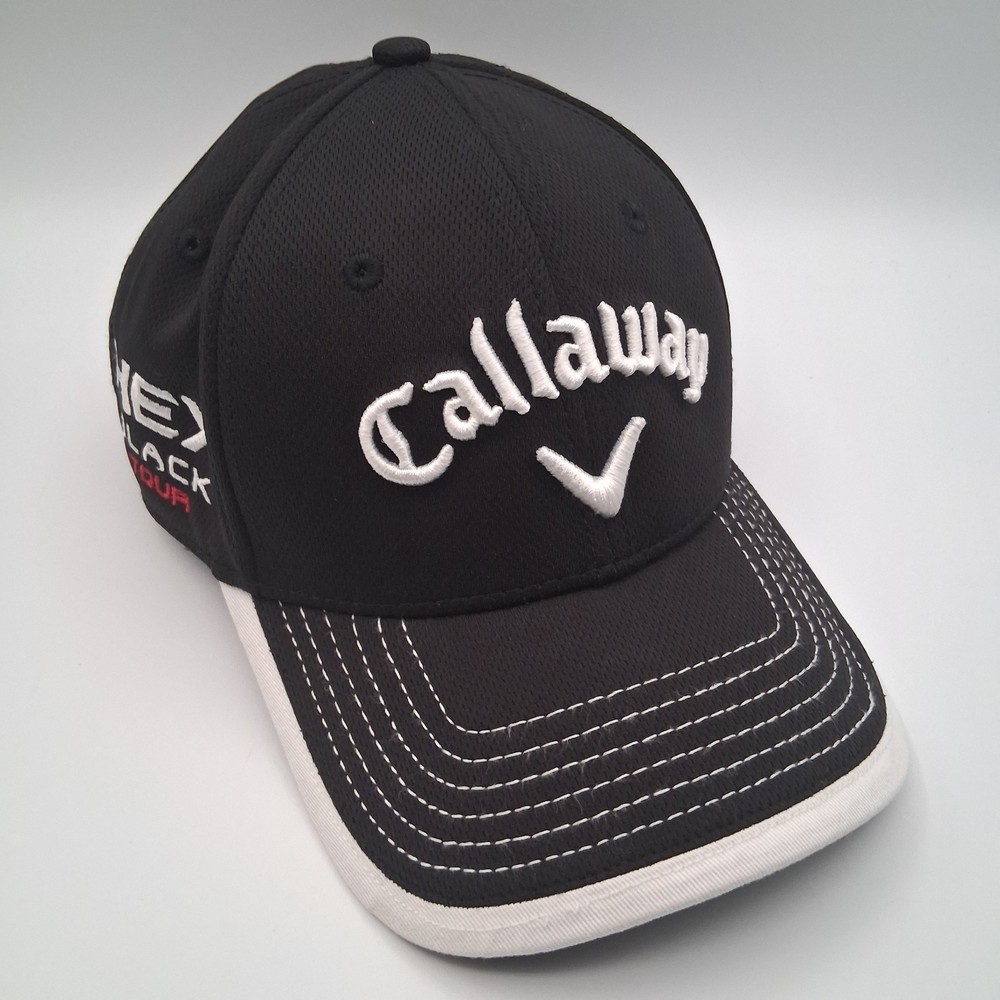 Callaway Odyssey Hex Black Tour Razr Hat Cap Strap Back White Red Script Logos