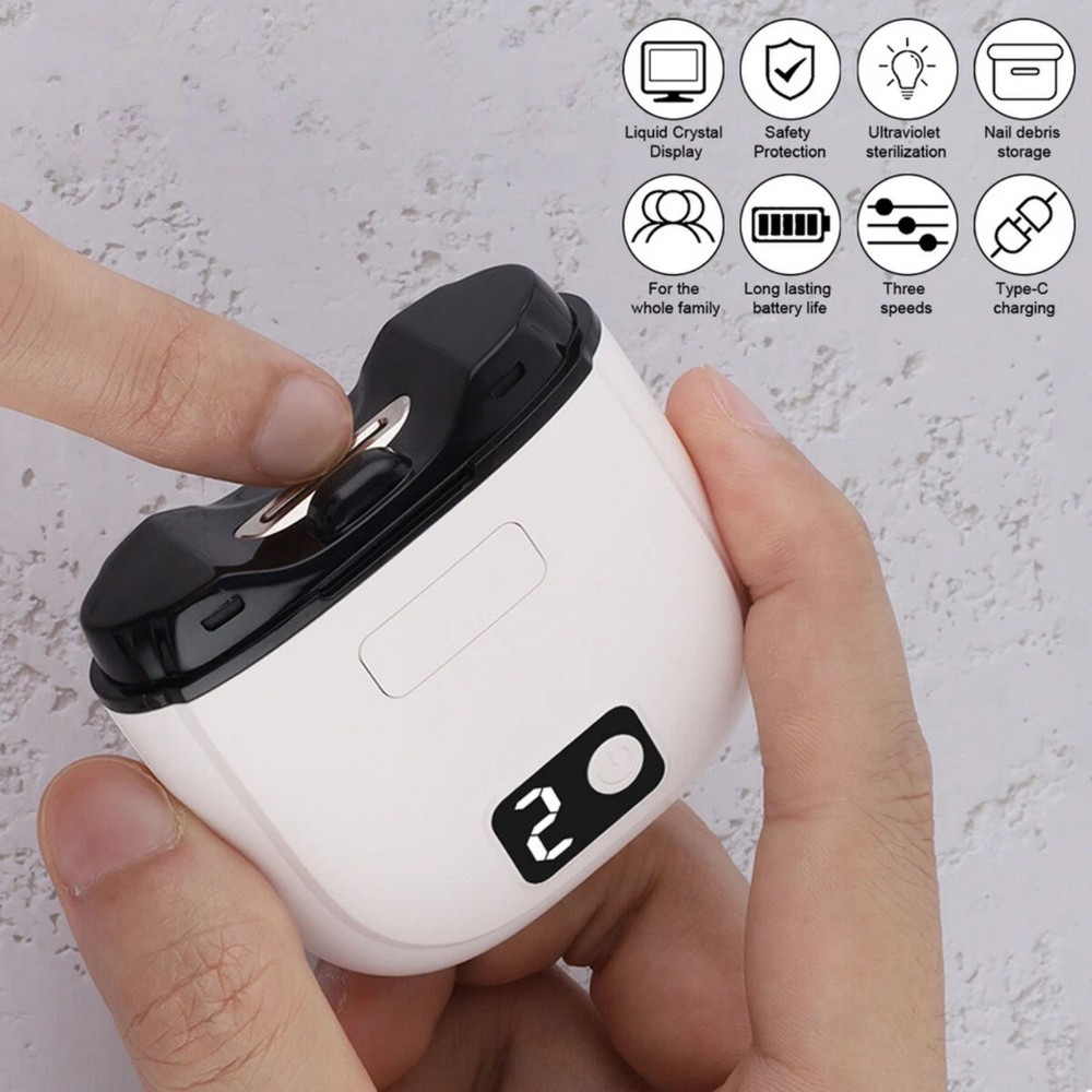 Electric Automatic Nail Clipper Grinder with 3 Speed Settings & Digital Display
