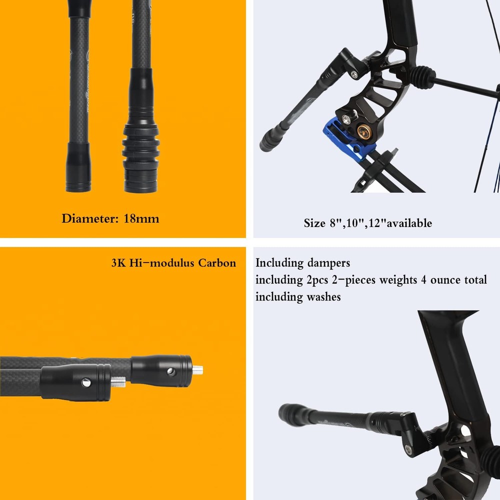 Archery Bow Stabilizer for Compound bow Hunting 3K High Modulus Carbon 8"