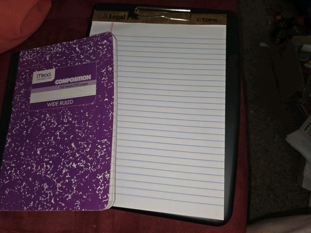 Set: Plastic Storage Clipboard With Notepad,  100 Page Mead Composition Book