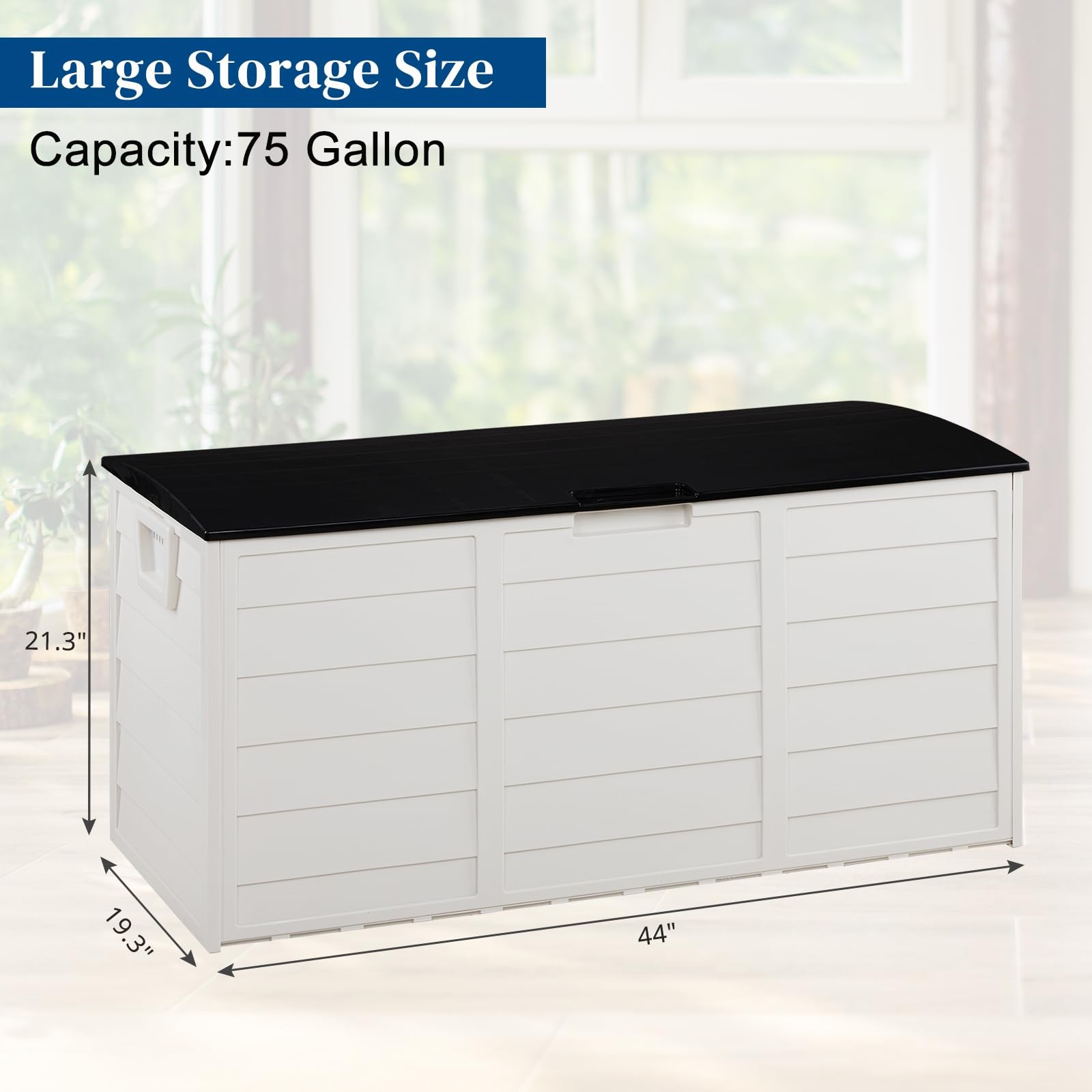 75 Gallon Resin Outdoor Deck Box, 75 Gallon Patio Storage Box with Side Handl...