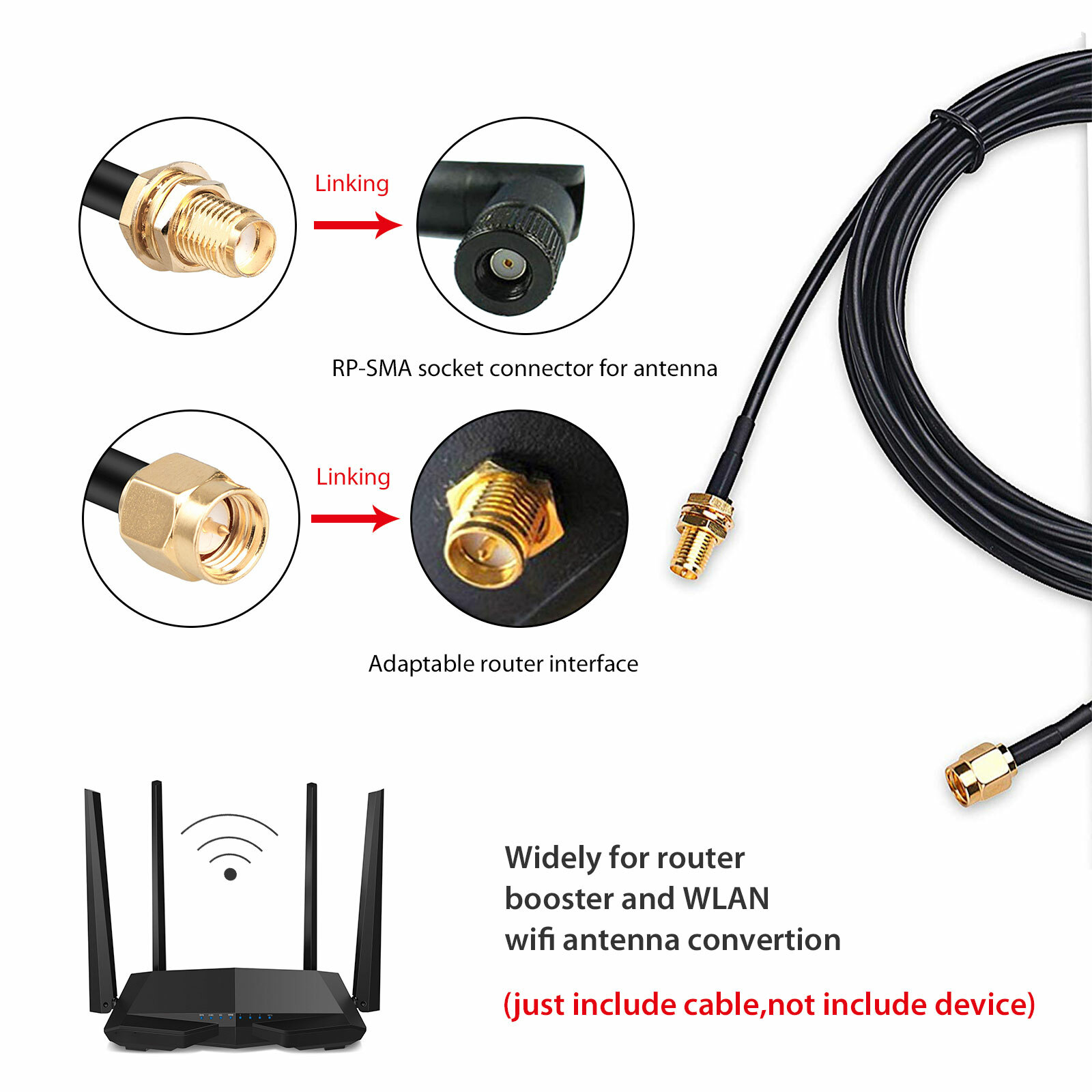 30ft WiFi Antenna SMA Extension Coaxial Cable Cord for Wi-Fi Wireless Router
