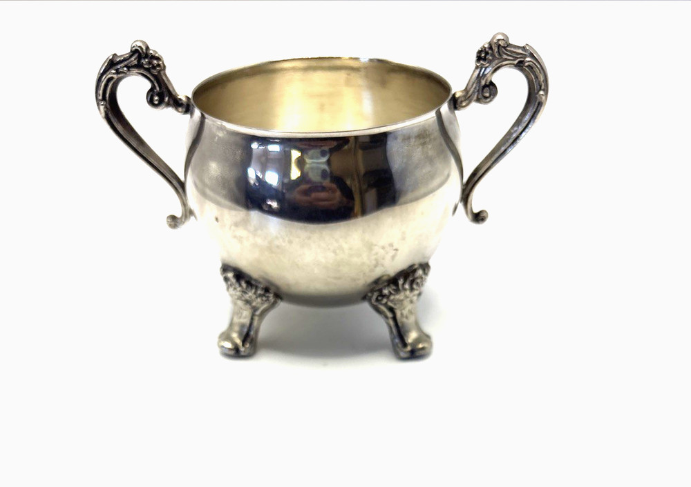 Vintage Silver Plated Open Sugar Bowl Footed Double Handle