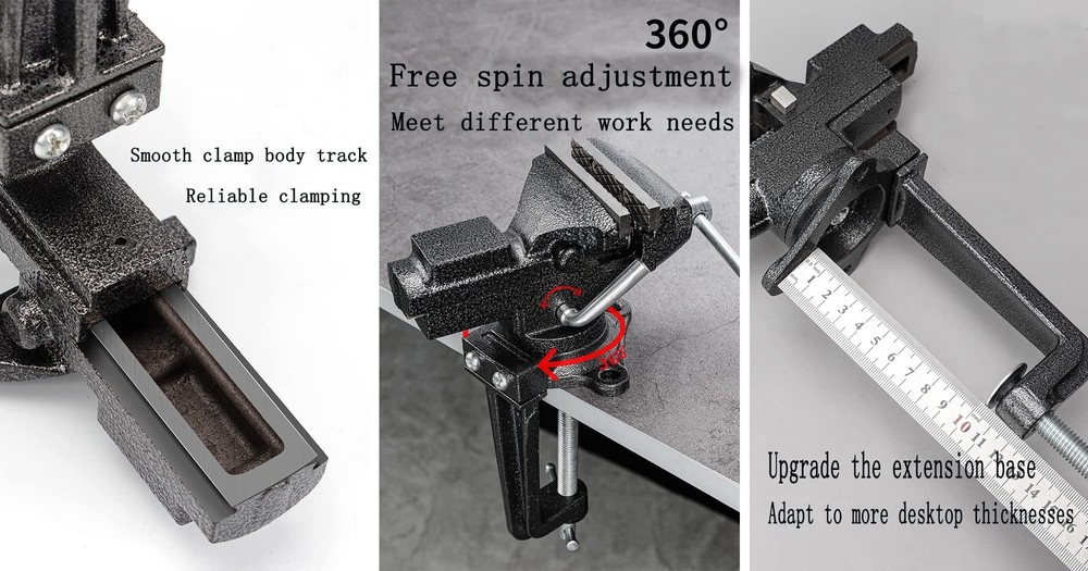 Triple-Purpose Bench & Table Vise - Universal Jaw, 360° Swivel, Quick Release