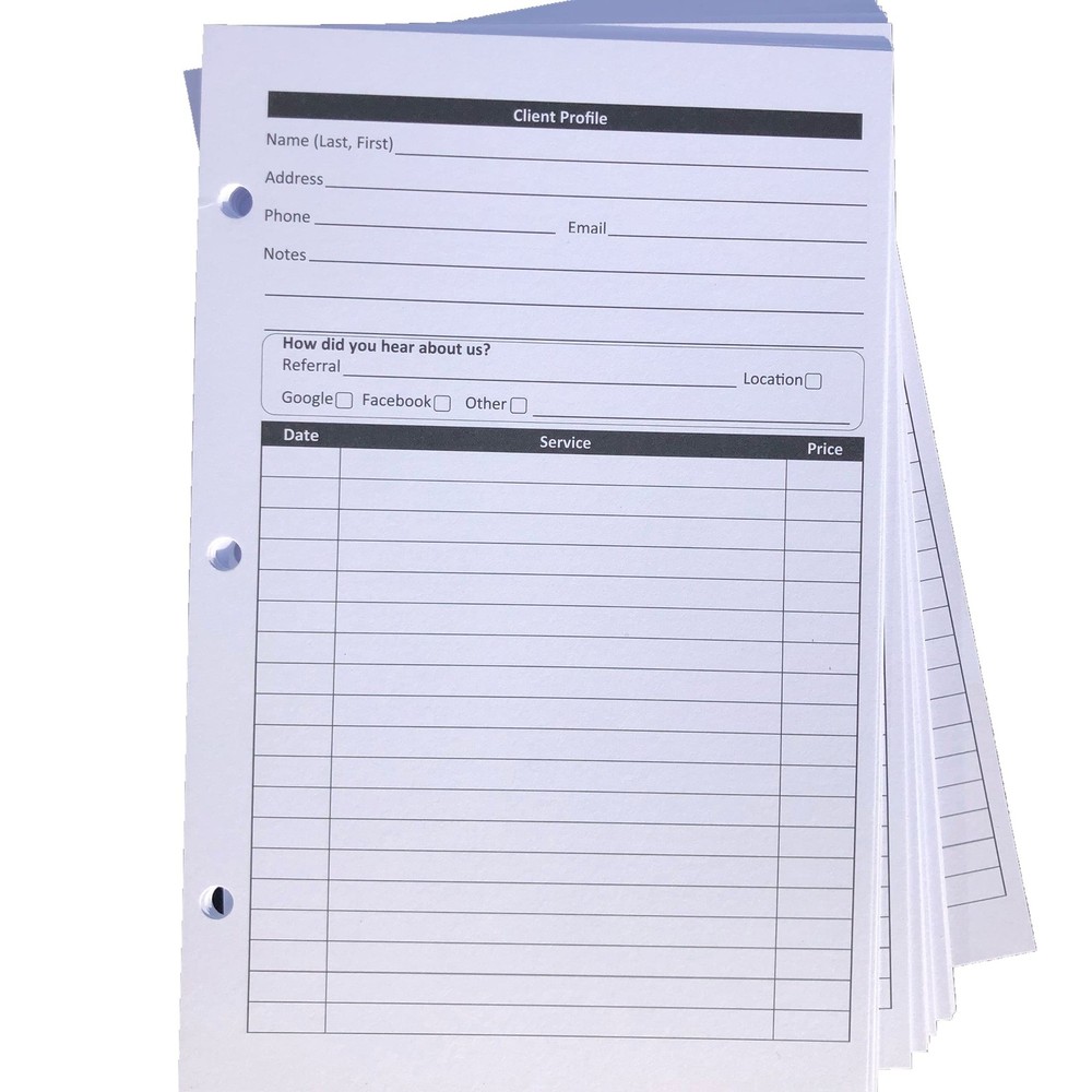 A5 Planner Inserts - Small Business Client Profile Binder 5.5" X 8.5", White