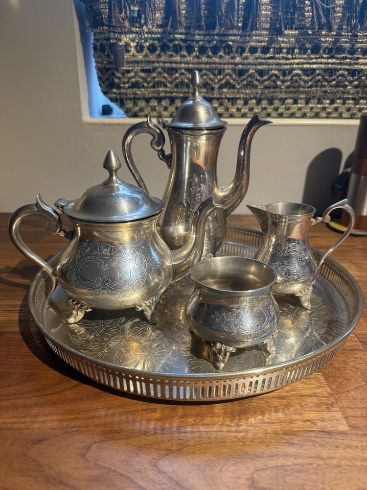 Vintage Silver Plated Tea Set EPNS 5 Piece Tray Teapot Sugar Creamer