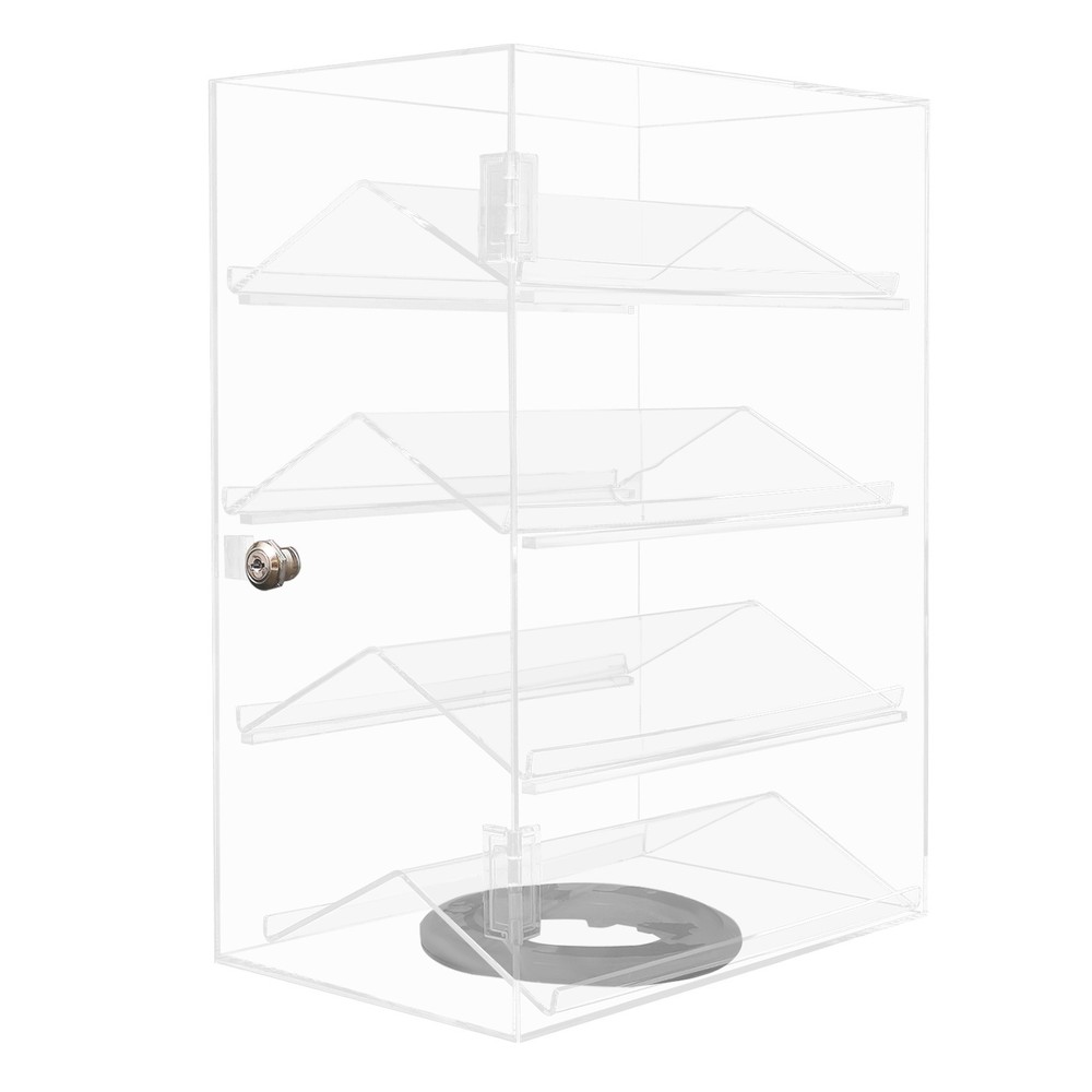4 Tier 360° Rotation Acrylic Locking Box Clear Display Case Dust-proof Showcase