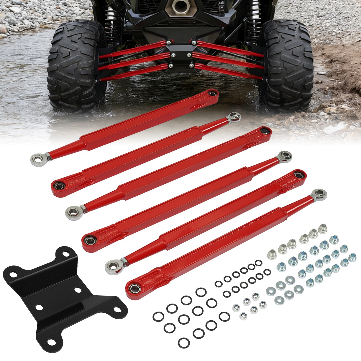 Red Boxed Rear Radius Arms For Can-Am Maverick X3 2017+ 64" Body Powder Coated