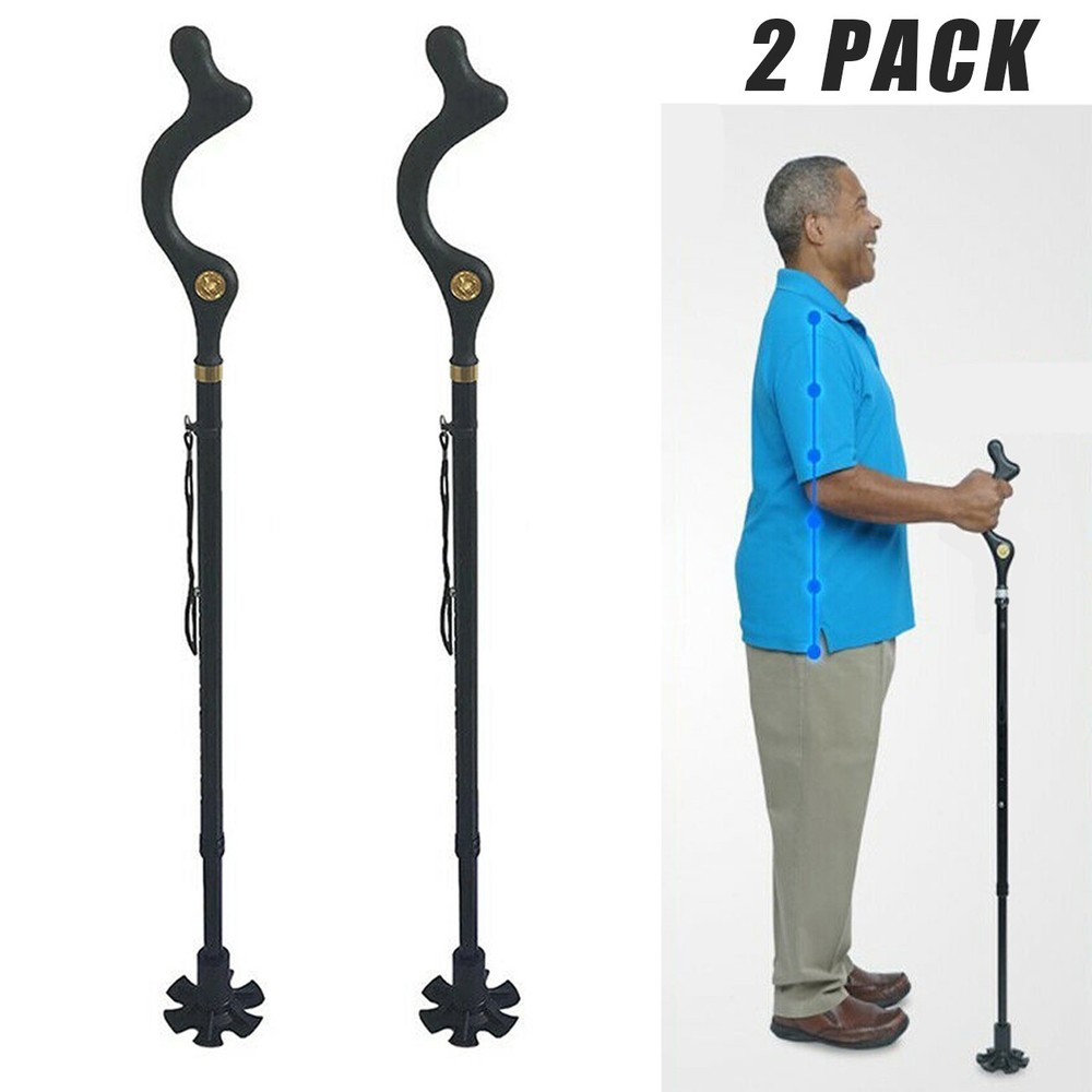 2pcs Straight Posture Cane Adjustable Height Walking Stick Foldable Hiking Pole
