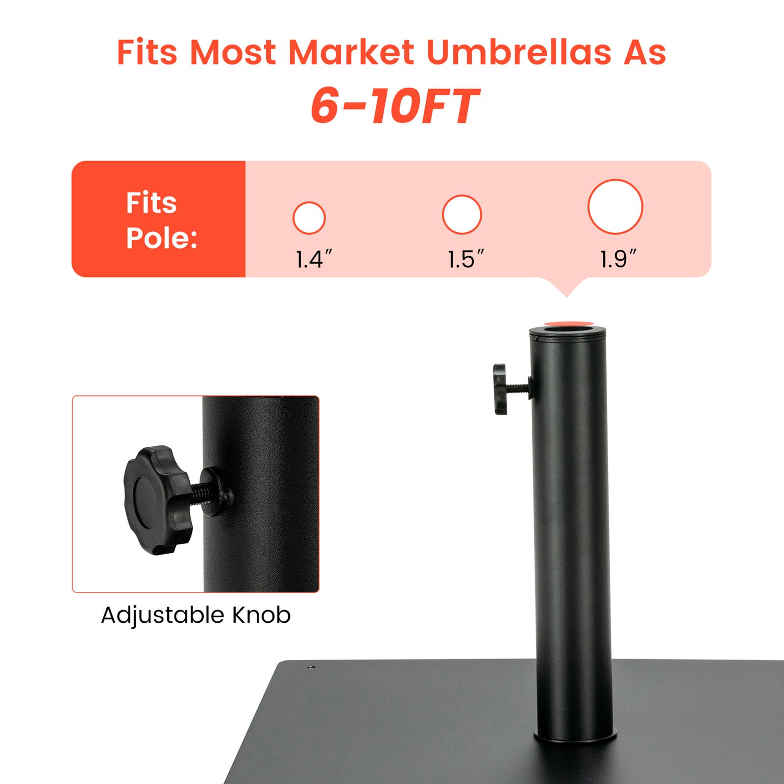 Square Weighted Patio Umbrella Base Stand 36 lbs Outdoor w/ 3 Adapters