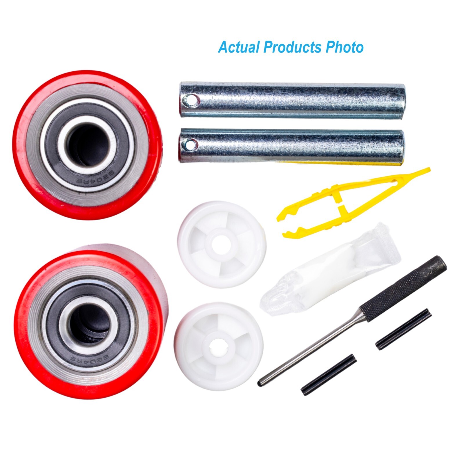 Pallet Jack/Truck Load Wheels Full Set with Axles and Rollers 3" x 3.75" Red