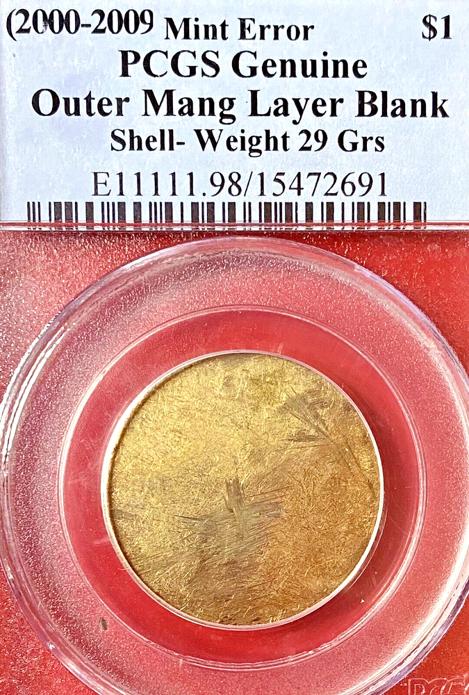 PCGS OUTER MANGANESE LAYER BLANK MULTI ERROR PRES/SAC DOLLAR!