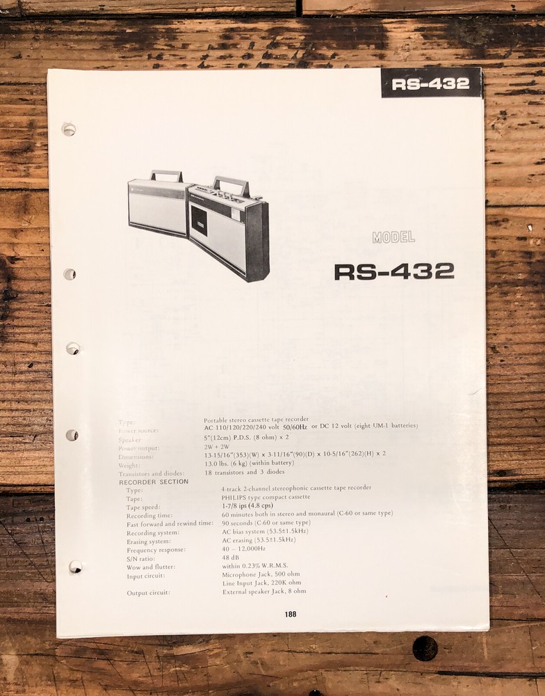 Sharp RS-432 Stereo  Service Manual *Original*