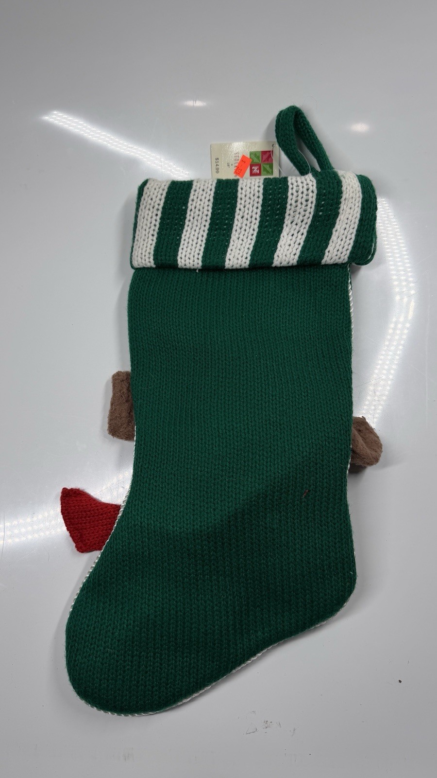 NOS LNT Vintage Sweater Christmas Stocking 3-D Brown Dog Merry Christmas 18”