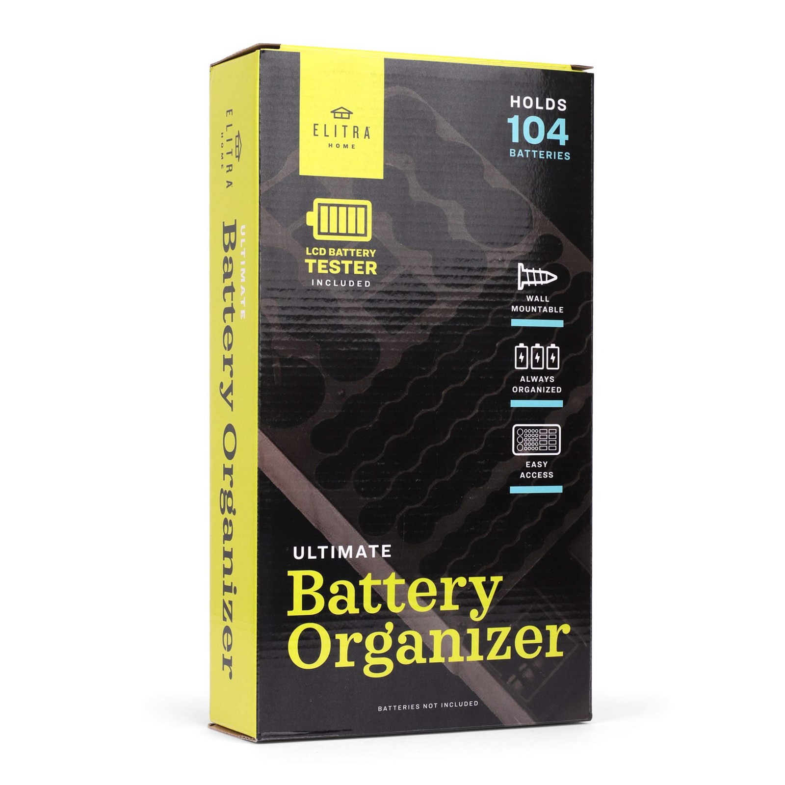 ELITRA HOME 180204 Ultimate Battery Storage Organizer, Holds 104 Batteries Clear