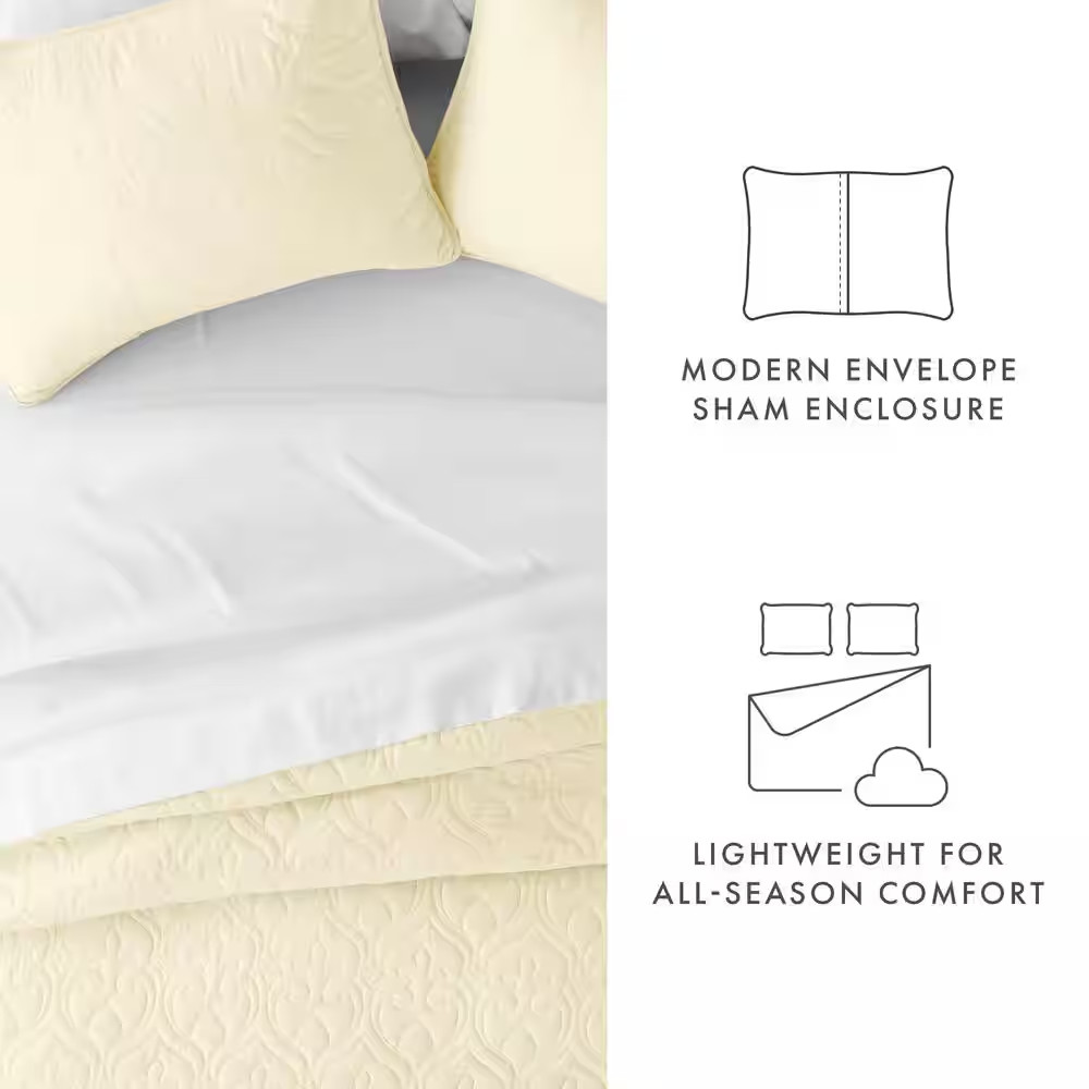 Damask Yellow Microfiber Twin Performance Quilted Coverlet Set