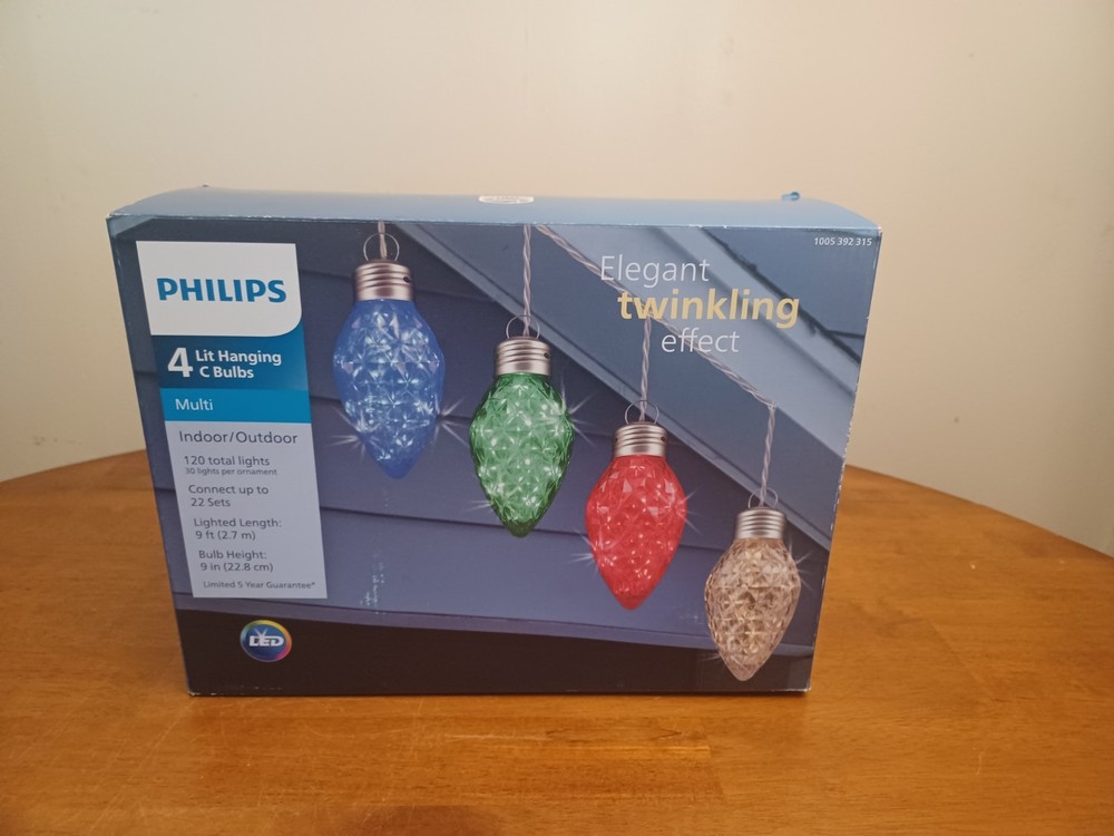 Philips Elegant Twinkling Effect 4 Large 9" Oversized Hanging C Bulbs LED