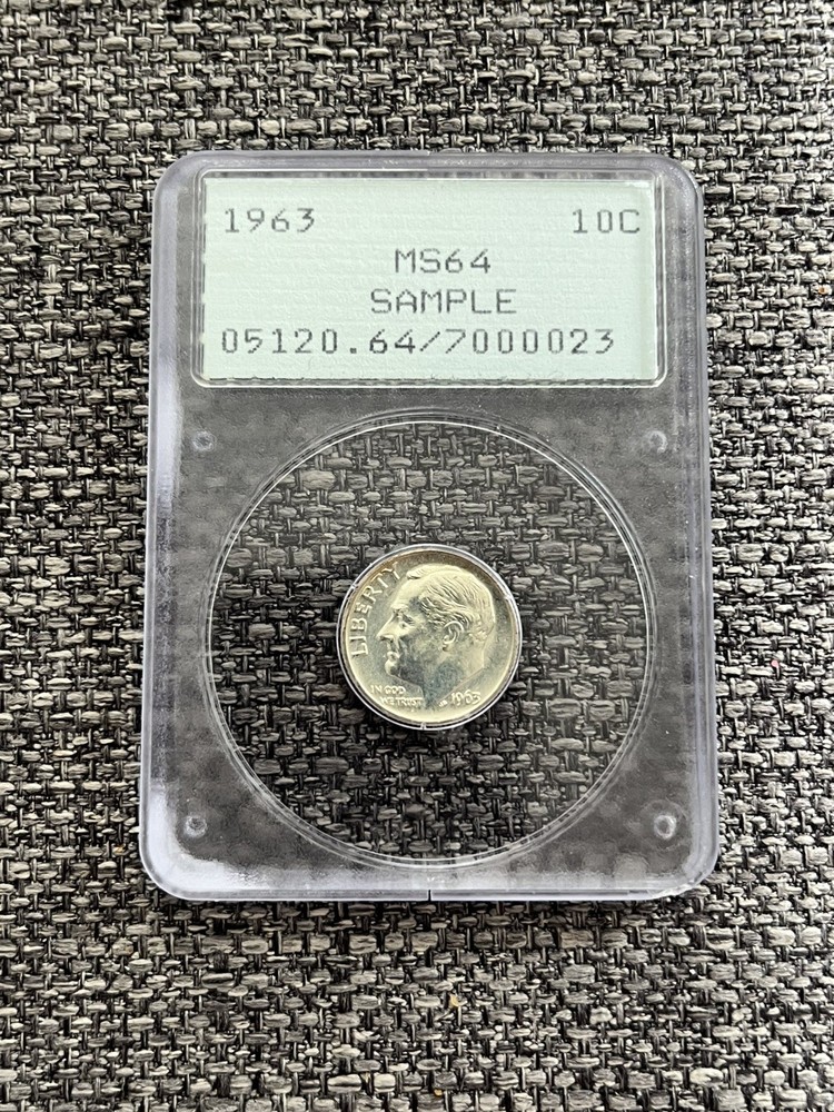 PCGS RATTLER SAMPLE HOLDER 1963 10¢ MS64