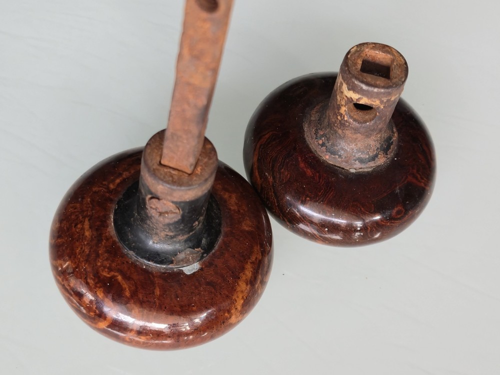 Antique Brown Porcelain Or Pottery Glazed Door Knobs 2