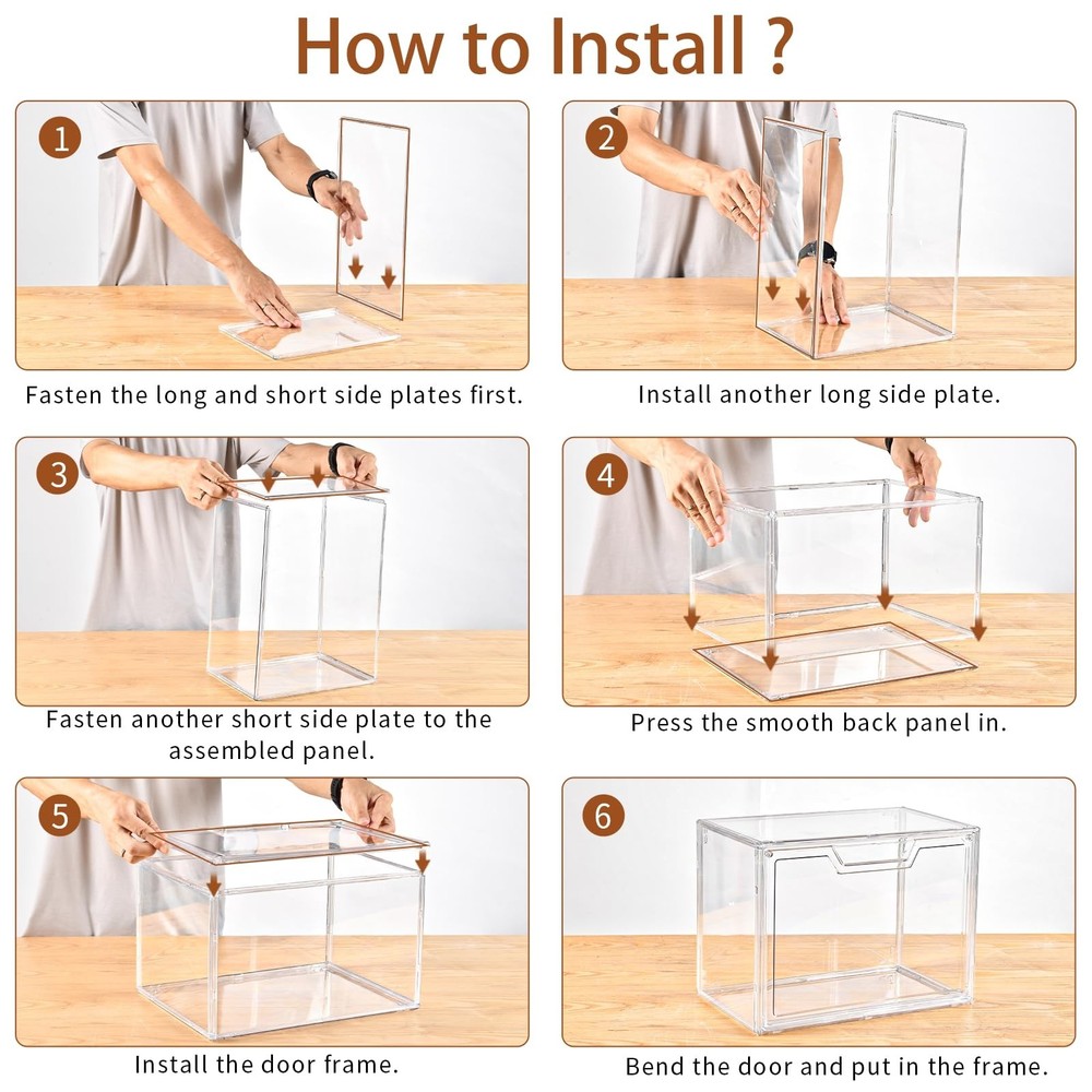 Freebat Stackable Storage Bins, Clear Acrylic Display Case, 5-Pack Acrylic Bo...