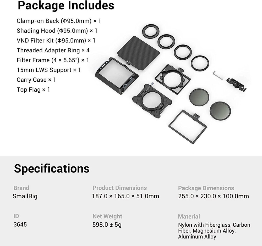 SmallRig 3645 Multifunctional Modular Matte Box (Φ95mm) MatteBox VND Filter Kit