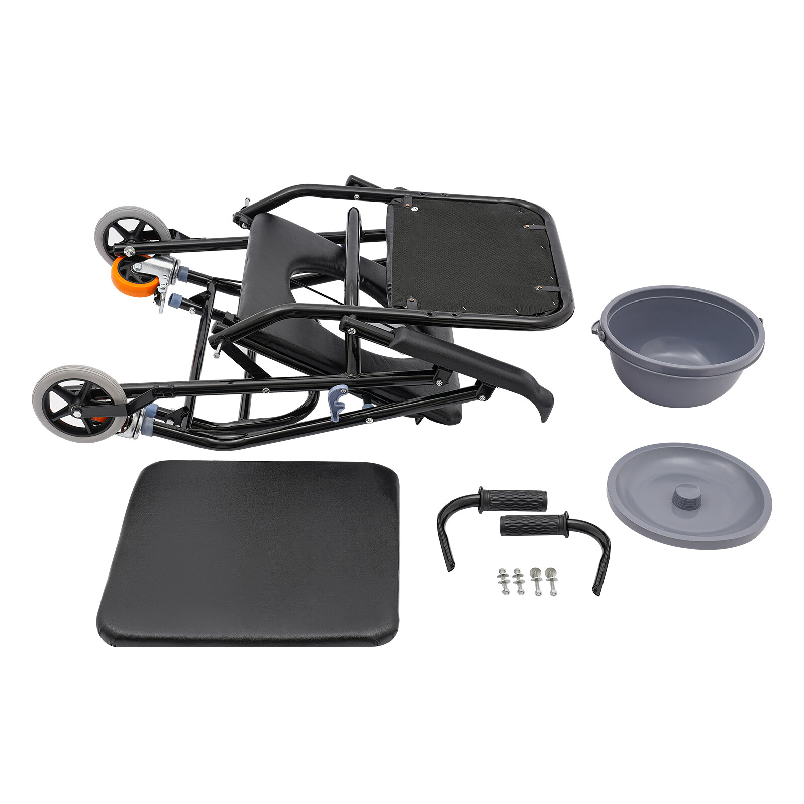 4-in-1 Toilet Rolling Transport Chair, Foldable Shower Chair With Wheels