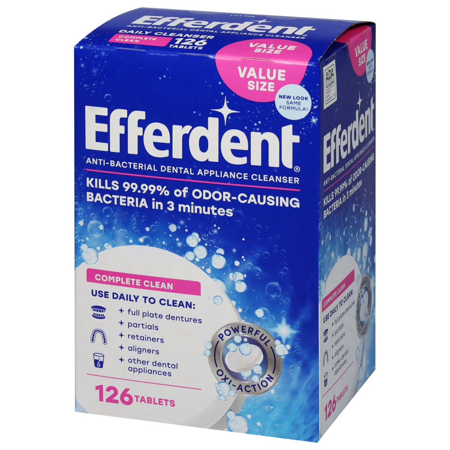 Efferdent Retainer & Denture Cleaner Tablets, Complete Clean, 126 Count