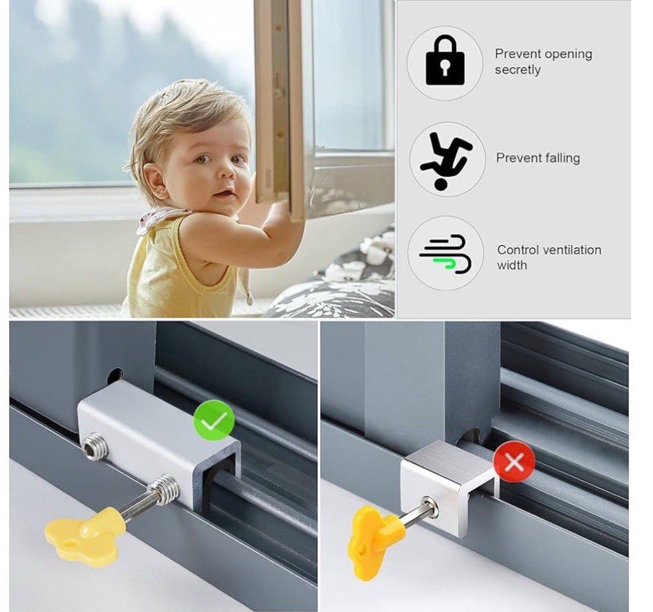 Window Locks, 4 Sets Sliding Security Window Lock with Key for Vertical Horizont