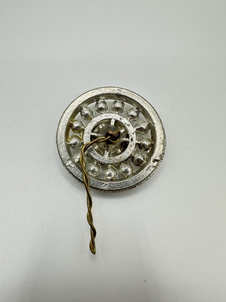 Antique Silver Tone Rhinestone Crystal Button Or Pendant Large Unsigned Read
