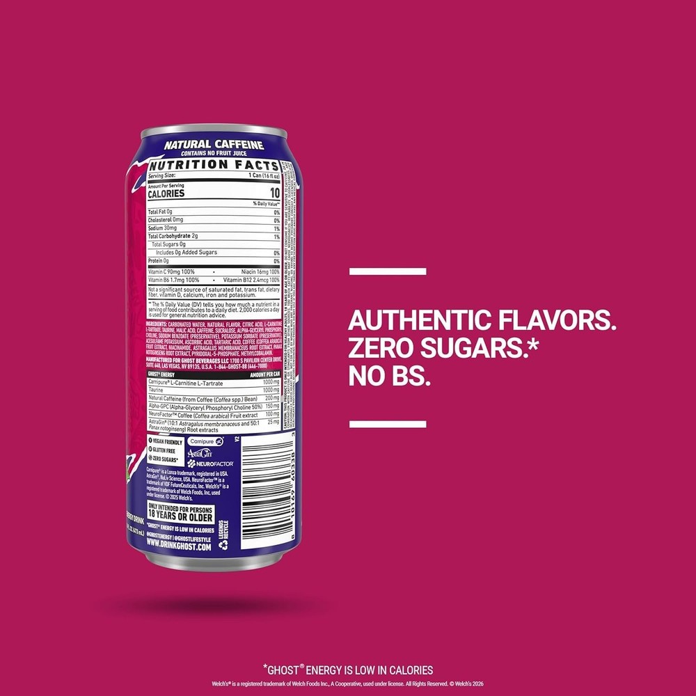 GHOST Energy Drink - 12-Pack, Welch's Grape-Cran, 16oz Cans