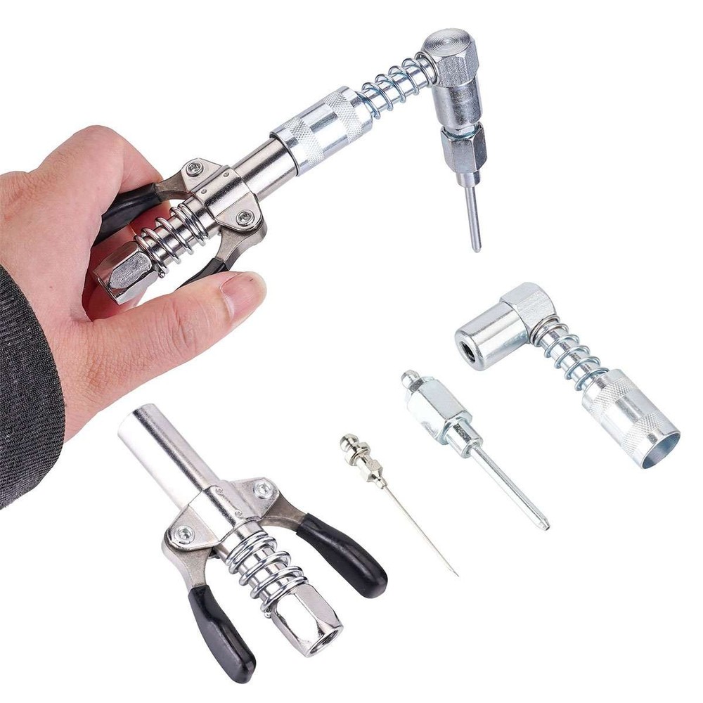 4x Grease Gun Fitting Tool Kit 90 Degree Coupler Adapter Needle Tips Dispenser