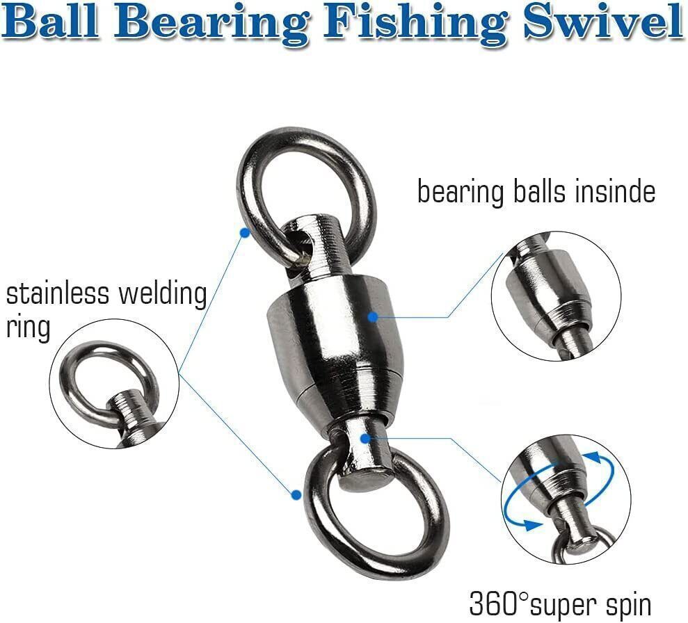Black Fishing Ball Bearing Swivel Solid Rings Stainless 0/1/2/3/4/5/6/7/8/9/10#