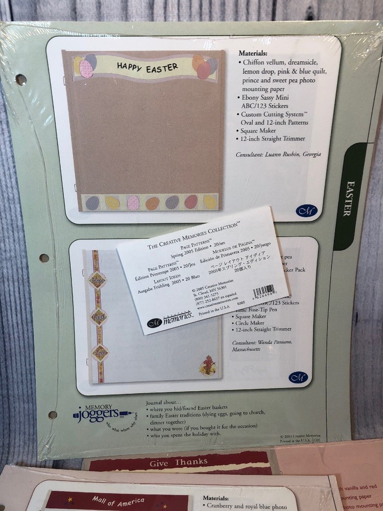 Creative Memories Page Patterns 2005 Memory Joggers Scrapbook Easter Family Etc