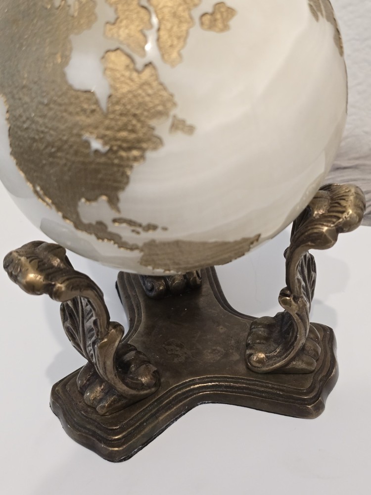 Maitland Smith Marble Stone Globe Solid White Gold With Aftermarket Base