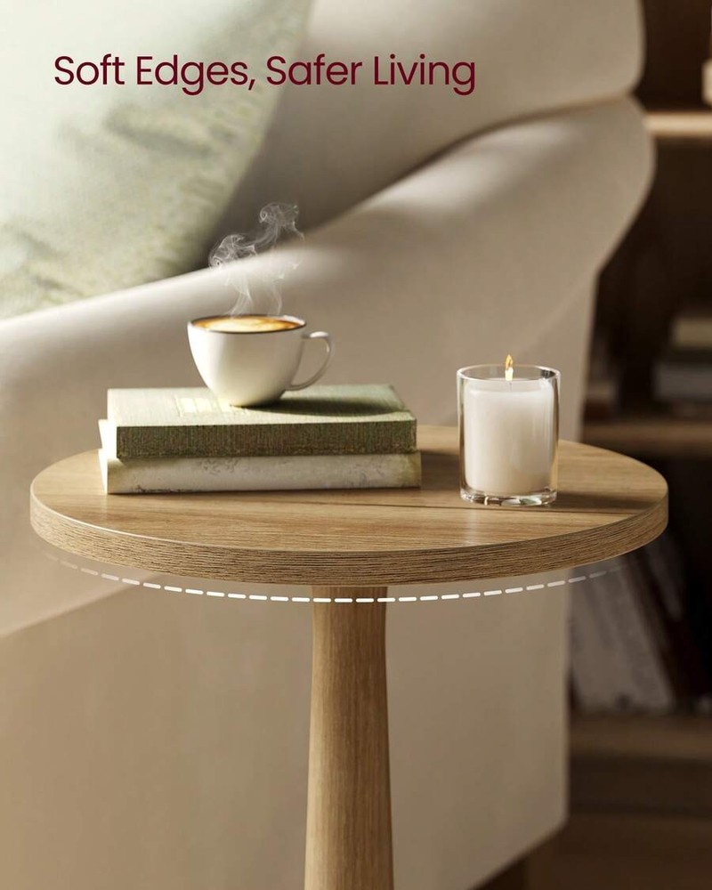 Round Mid-Century Side Table, Solid Wood Legs, Compact For Small Spaces