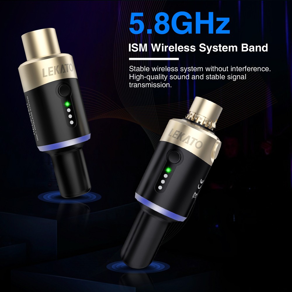 LEKATO Dynamic XLR Transmitter Receiver Wireless Mic System for Stage, 4 Channel