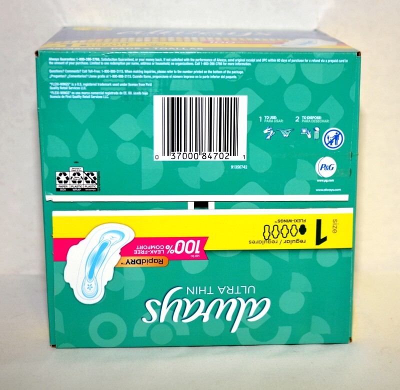 Always Ultra-Thin Pads Size 1 Regular Absorbency Unscented with Wings 96 Count