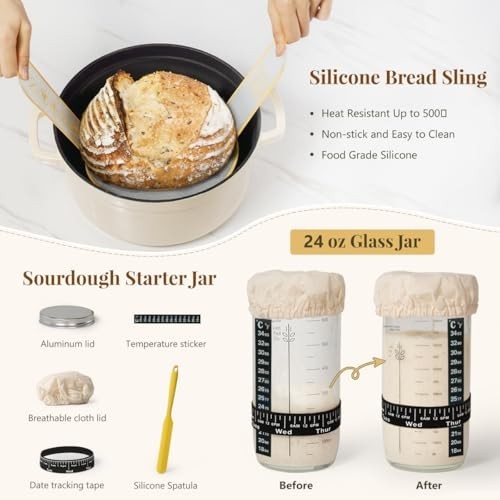 Sourdough Starter Kit - 9" & 10" Proofing Baskets, Jar & Baking Tools Set