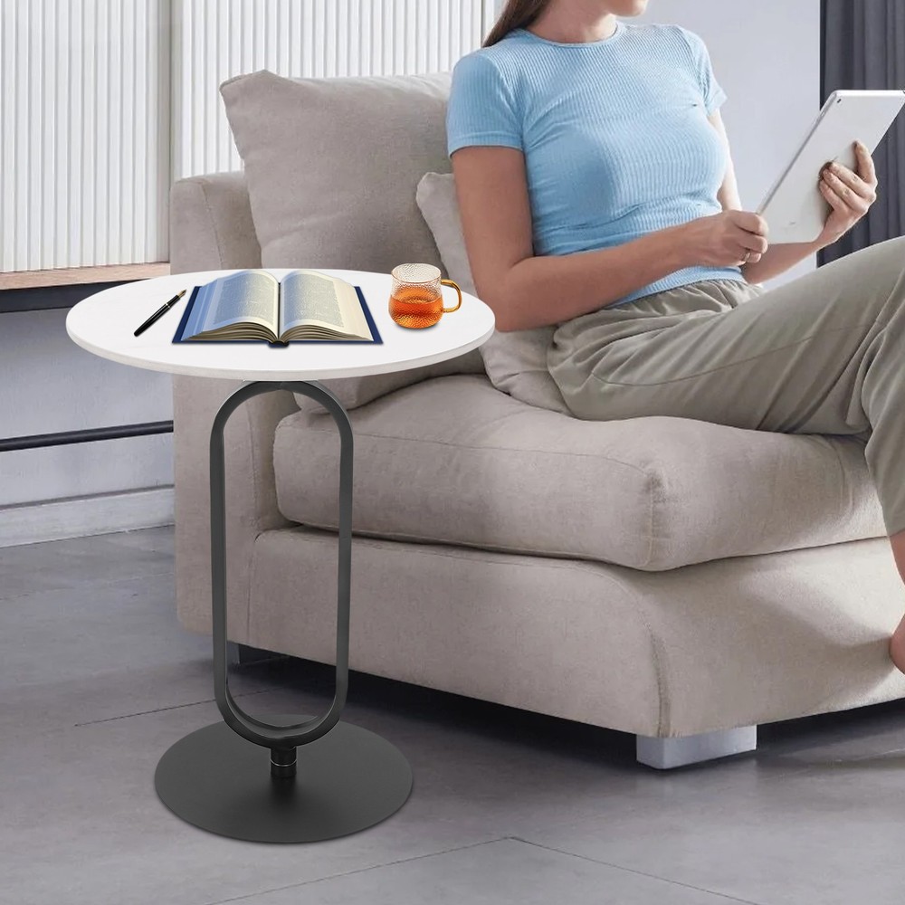 White+ Black Side Table Round Side Table Modern Coffee Table 21.65in Height