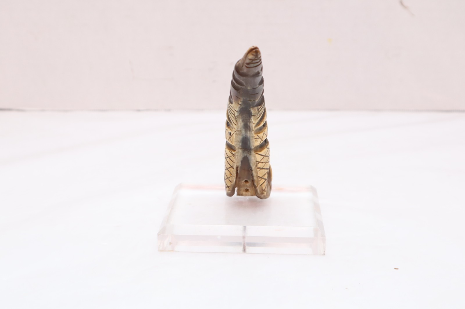 OLD HAIDA-TLINGIT ANTIQUE CEREMONIAL LADLE Horn Spoon Handle Carved Totem Inlaid