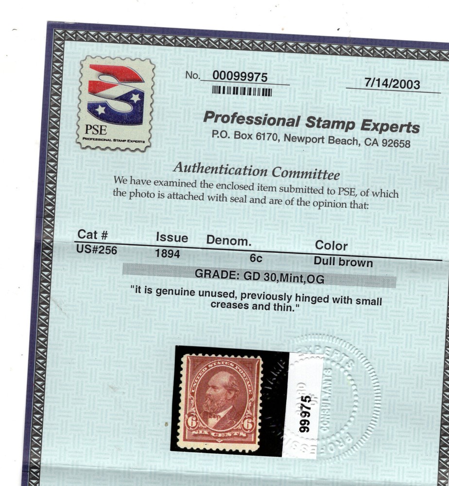 US 256 mint 2 stamps mint with certificates