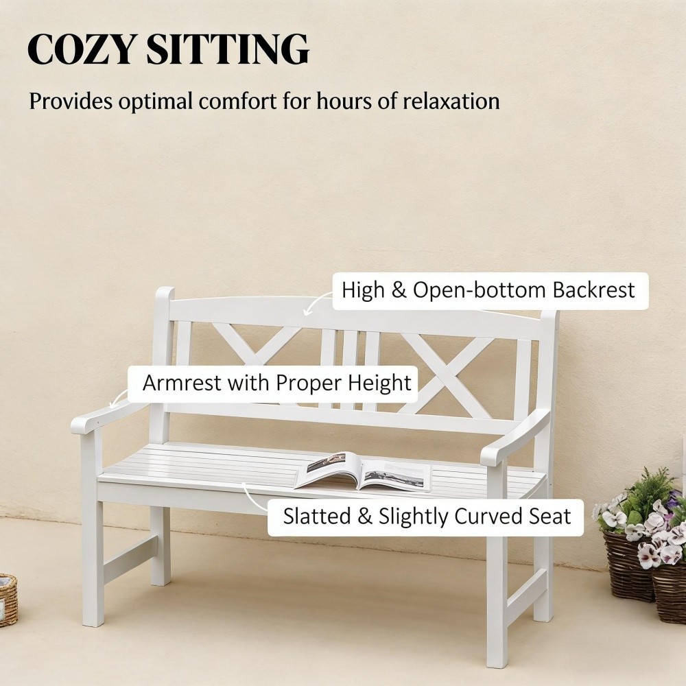 Rustic Style Garden Bench Solid Bench Corner Bench White