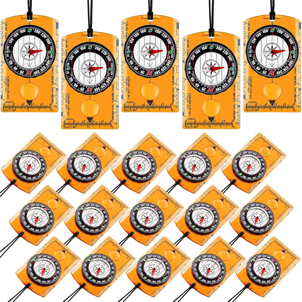 20 Pack Orienteering Compasses Hiking Map Reading Backpacking Orange Survival