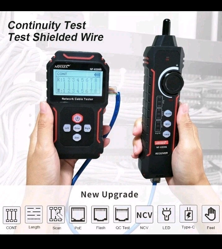 NF-8209S Network Cable Tester Digital POE Voltage Wire Tracker Measure Length