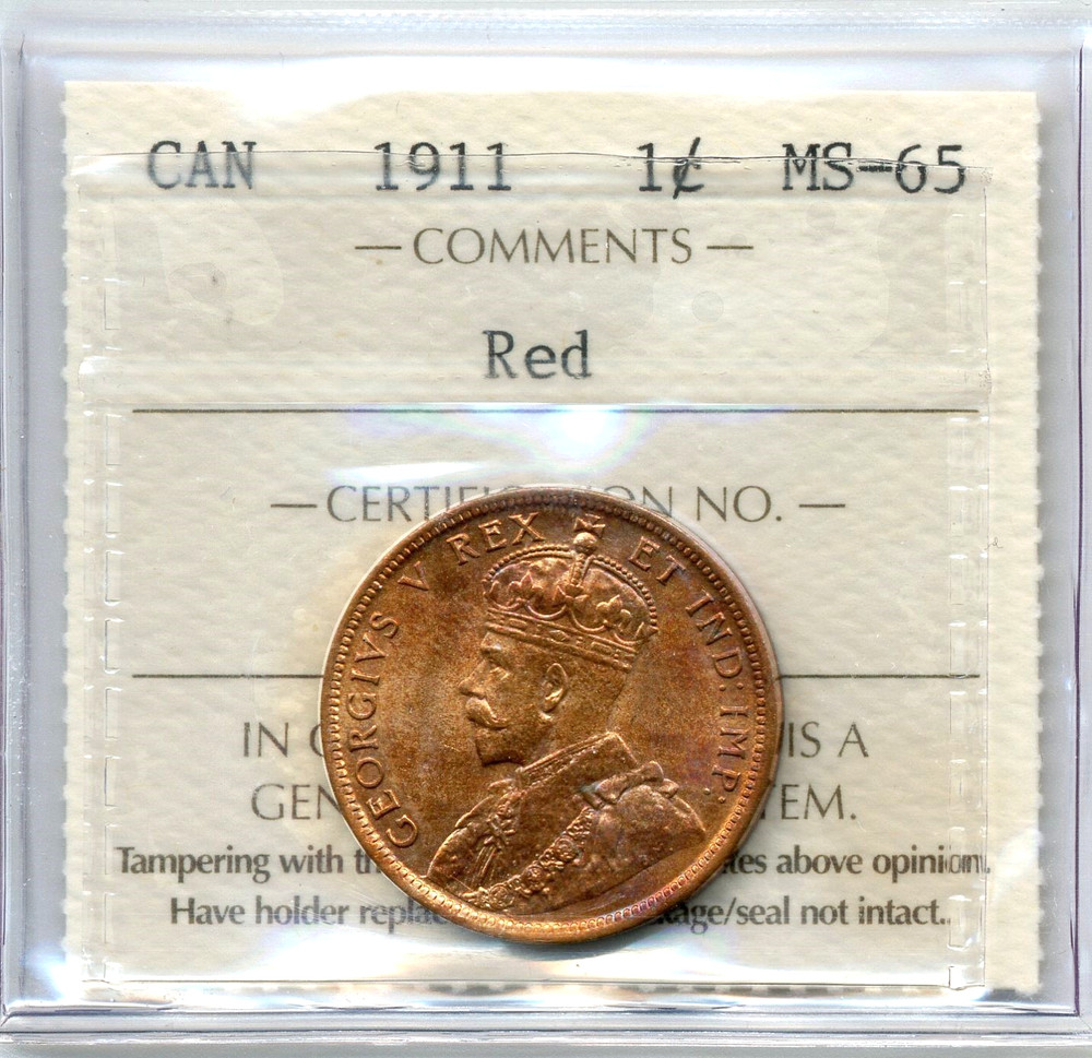 1911 Canada Large Cent - GEM Uncirculated, ICCS MS65 RD