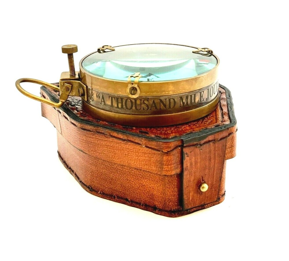 Antique Nautical Map Reading Compass 3" Navigation Pocket Compass with Case