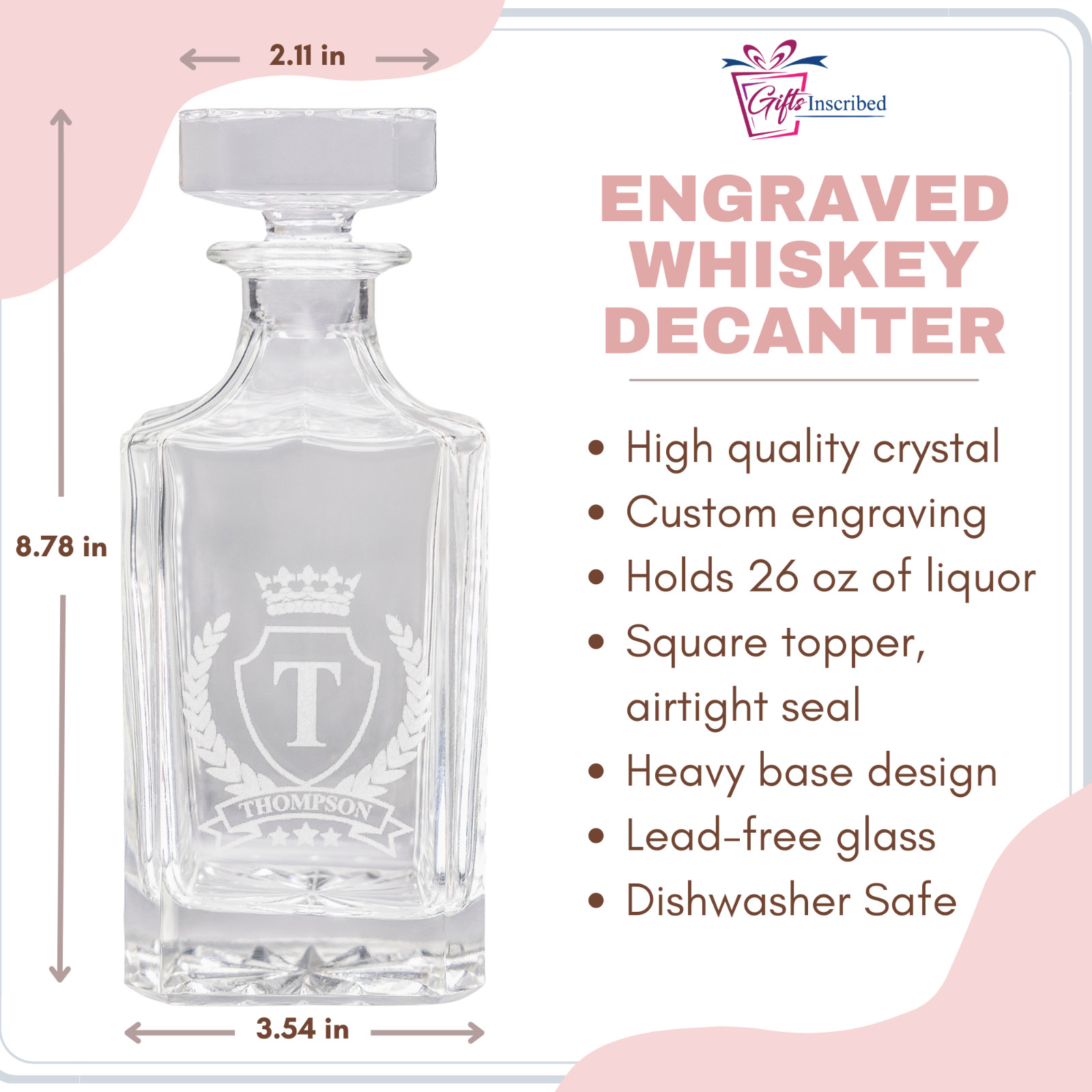Personalized Whiskey Decanter – 750ml Engraved Whisky Decanter Glass And Stopper
