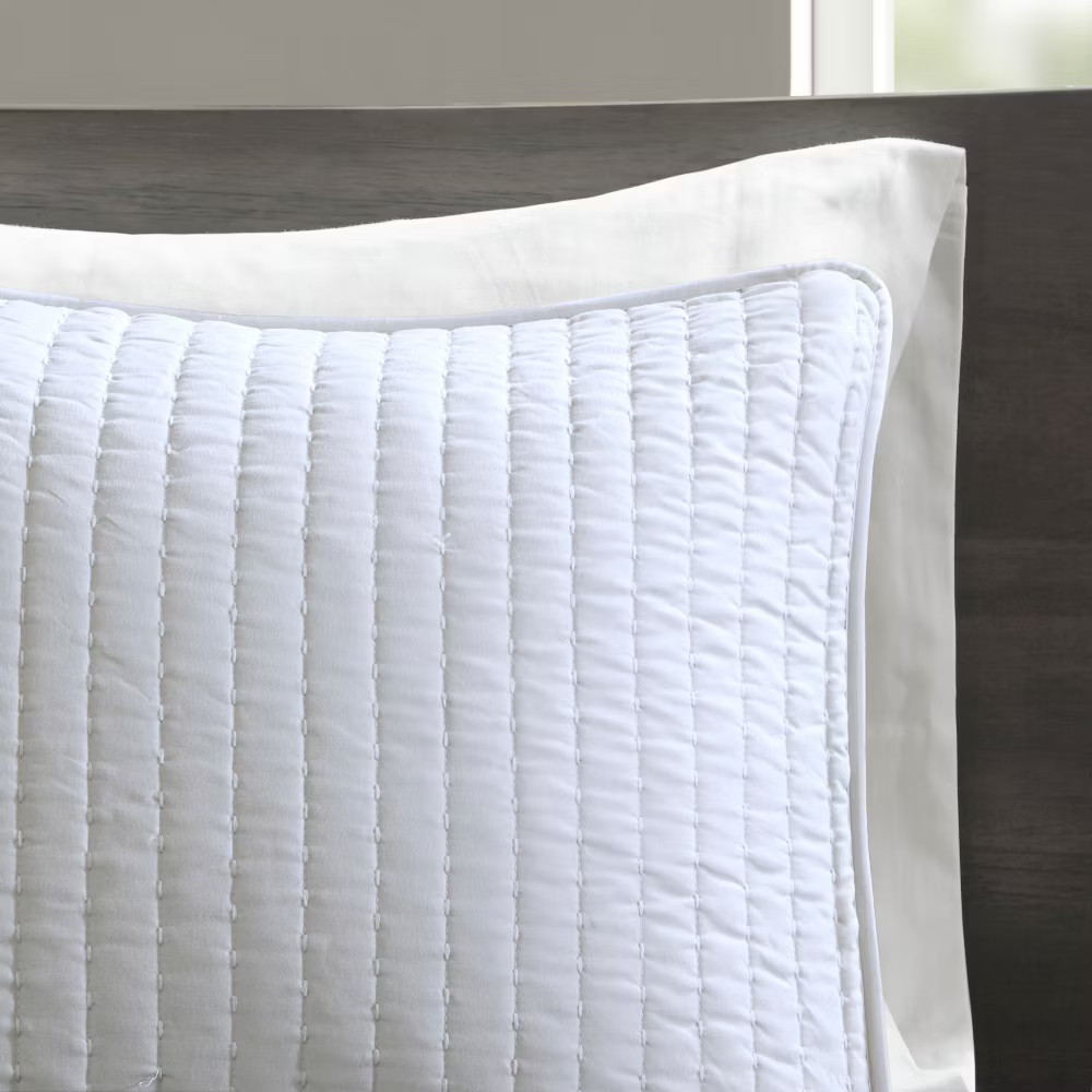 White Khaki Mitchell Solid Brushed Fabric Quilt Set Full/Queen 3pc